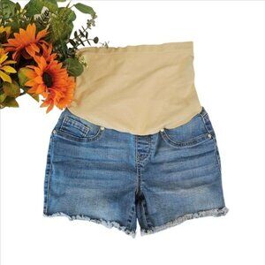 Haute Mama Maternity Jean Shorts Size Small Blue Denim Fray Hem Outdoors Casual